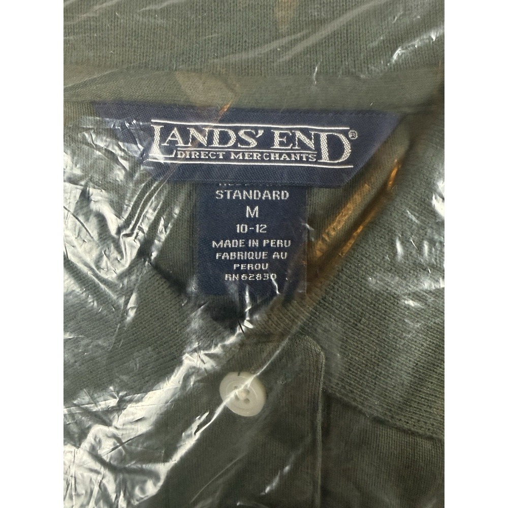 LANDS' END Women's Medium Pima Cotton Polo Shirt LS Pesto Style 37094 NEW